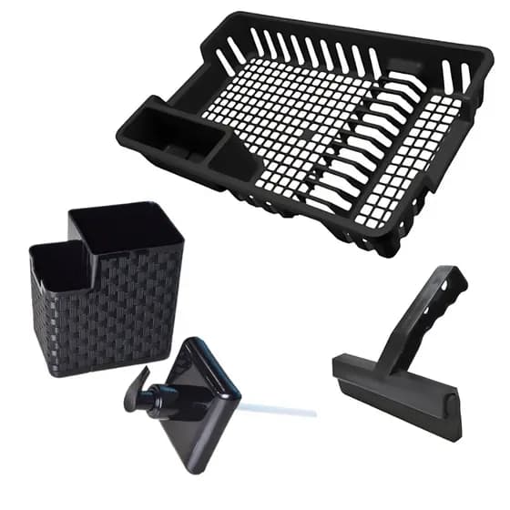 kit Cozinha Escorredor de Louças 12 Pratos + Porta Detergente + Rodinho Rodo de Pia Kit 3 Peças