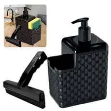 Kit 2 PÇS Porta Detergente 500ml Dosador + Rodinho de Pia Preto Multiuso Cozinha