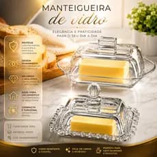Manteigueira Vidro Cristal com Tampa Condimento para Manteiga e Margarina 59ML Francesa