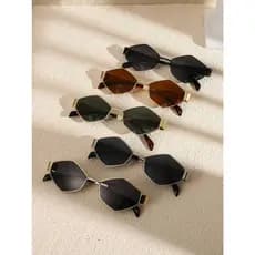 Óculos de Sol Vintage de Moda Feminina unissex Armação Metálica Hexagonal Lente Definição UV400