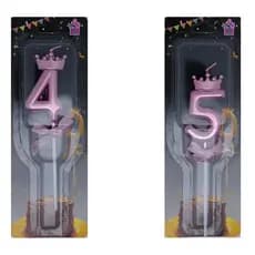 Vela de Aniversário Coroa Rosa Palito com Laço 0-9