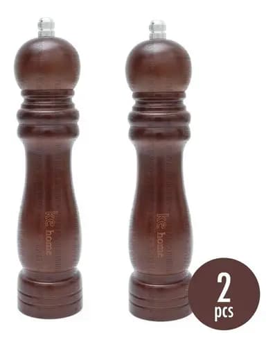 Kit 2 Moedores 21 cm P/ Sal Pimenta Temperos Em Madeira Escura