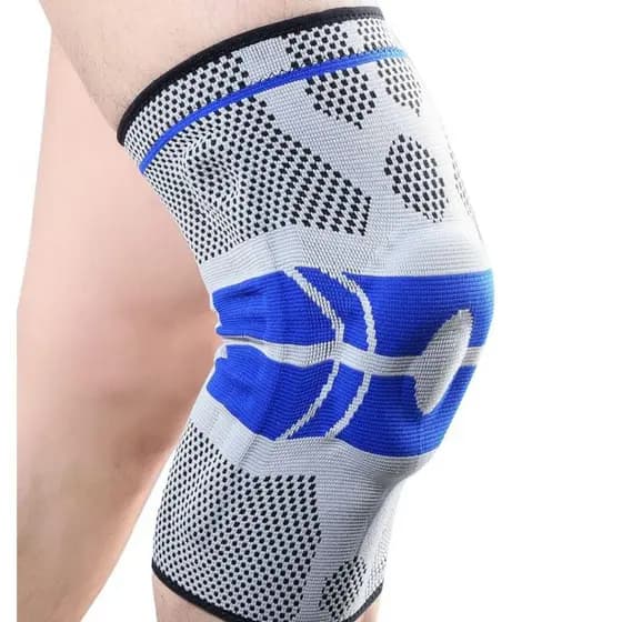 Joelheira Ortopédica de Compressão c/ Silicone Cinza e Azul