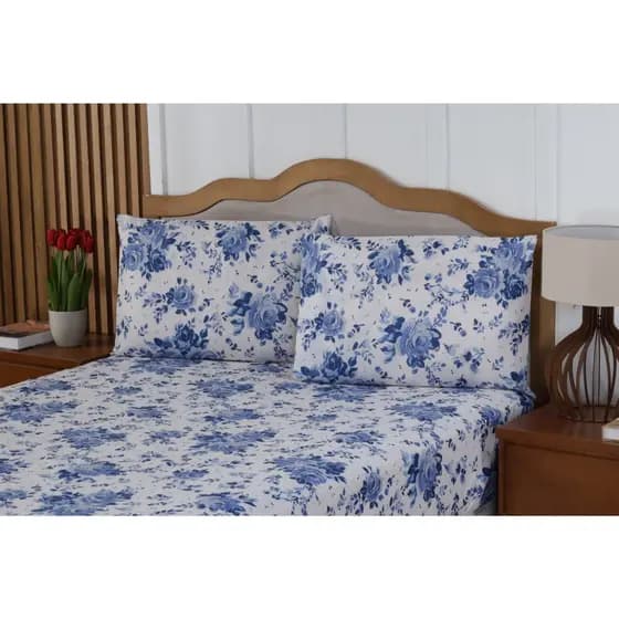 Jogo de Lençol Casal 3 Peças 200 Fios Cama Box com Elástico Macio