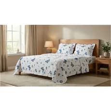 cobre leito algodão Piquet Estampado Borboleta Azul COLCHA Queen /Casal/solteiro/ king Macio Premium
