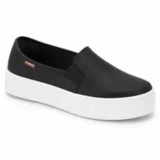 Tênis Slip On Feminino Plataforma Moleca Casual Confortável Solado Alto Antiderrapante Preto Nude