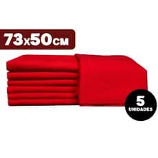 Kit Pano De Prato 5 Pç Liso Com Bainha Vermelho 73 x 50cm Decoração Artesanato Tamanho Grande