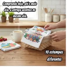 Kit 15 panos de pratos 100% algodão com bainha (Estampados) Tamanho 60x35