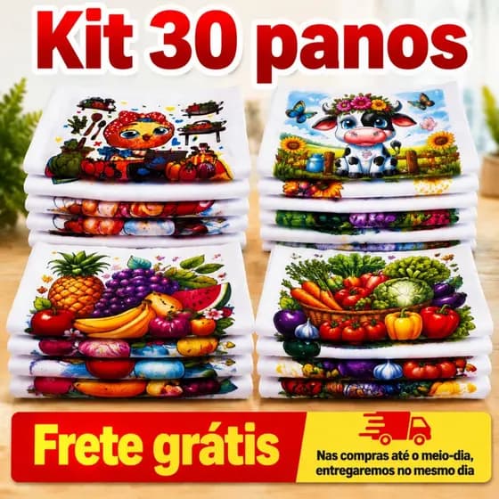 kit 30 Pano De Prato  Estampado 30 Unidades de pano de prato com bainha - guardanapo estampado 100% algodão
