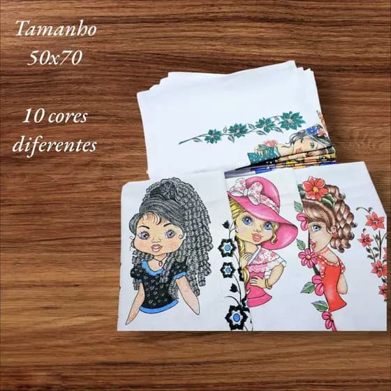 KIT 10 Panos de Prato Boneca/Artesã  Para Fazer a Saia de Crochê ou Tecido Decoraçao Artesanato Pintado