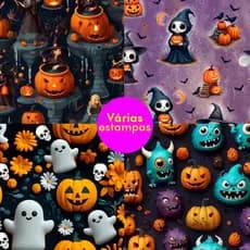 Tecido Tricoline Digital 100% Algodão 50cm x 1,50m Estampa Halloween Dia das Bruxa