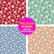 Tricoline 100% Algodão Floral - 50cm x 1,50m - Tecido Premium para Artesanato e Costura