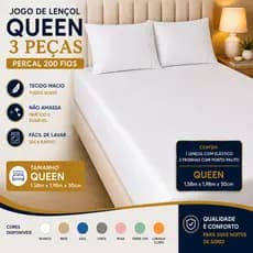 Jogo De Lençol Queen 3 Peças 100% Algodão 200 Fios