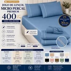 Jogo de Lençol Micropercal Premium 400 Fios C/ Elástico Casal Queen King Solteiro