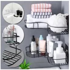 Kit Suporte Prateleira Porta Shampoo Banheiro Canto Reto Adesivo Organizador