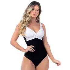 Maiô Transpassado Feminino Bicolor Liso Com Bojo Removível Disfarça Barriga Body Casual Praia 2025