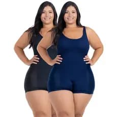 Maiô Plus Size Natação Feminino Macaquinho Hidroginástica Kit 2 Unidades Forrado Alta Sustentação