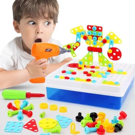 Kit Blocos de Montar e Parafusar com Parafusadeira Eletrica 199 pcs Brinquedo Criativo
