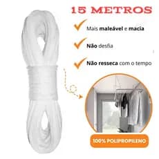 Corda Para Varal 15 Metros Polipropileno Lavável 3 MM Forte Cordinha Resistente Qualidade