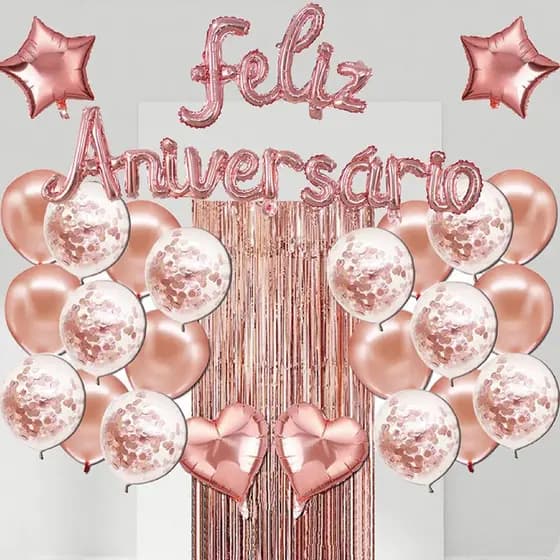 Kit 26 Peças  Balões cromados e com confete  Balão Para Festas Feliz Aniversário