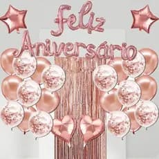 Kit 26 Peças  Balões cromados e com confete  Balão Para Festas Feliz Aniversário