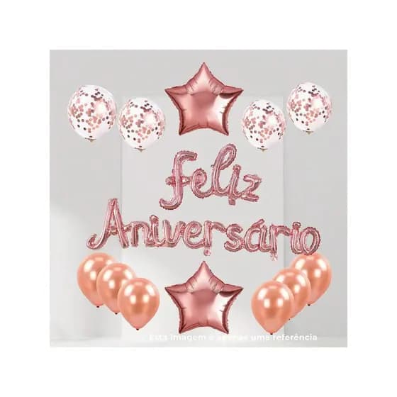Kit 13 Peças  Balões Rose gold cromados e com confete  Balão Para Festas Feliz Aniversário