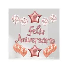 Kit 13 Peças  Balões Rose gold cromados e com confete  Balão Para Festas Feliz Aniversário