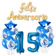 Kit 25 Peças  Balões de numeros e cromados com confete  Azul Balão Para Festas Feliz Aniversário