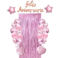 Kit 24 Peças  Balões cromados e com confete  Balão Para Festas Feliz Aniversário rosa claro