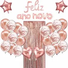 Kit 26 Peças  Balões cromados e com confete  Balão Para Festas Feliz Ano Novo