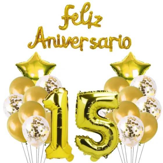 Kit 25 Peças  Balões de numeros e cromados com confete  Dourado Balão Para Festas Feliz Aniversário