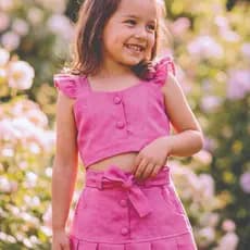 Conjunto Linho Short e Cropped feminino Infantil Menina Verão 2 a 10 Anos