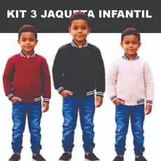 Kit 3 Jaqueta de frio masculina infantil escolar preto Marsala e branco 2 a 16 anos