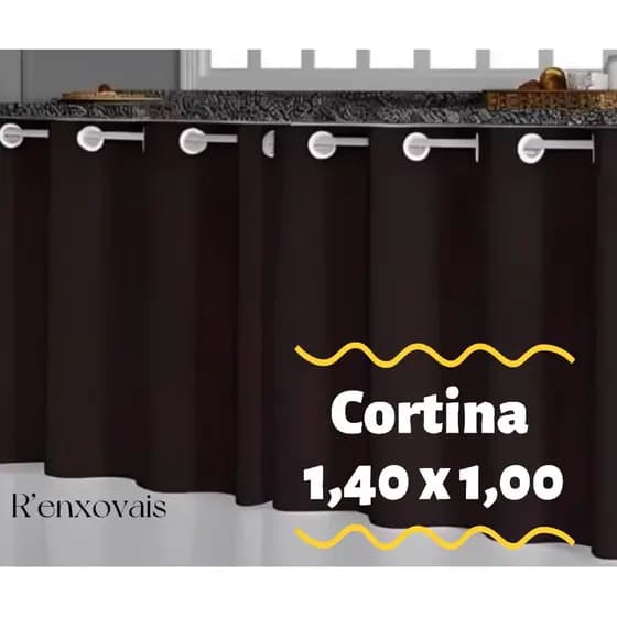 Cortina Pia Cozinha Lisa 1,40x1,00 Com Ilhós Decoração  Balcão