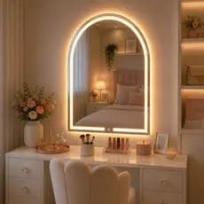 Espelho Oval de Penteadeira Jateado C/ Led Touch Medida 80x50cm Decoração de Quarto Sala e Infantil