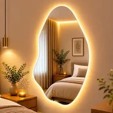 Espelho Pinterest Rubi Retrô Com Led Lapidado 55x75cm Orgânico de Parede Minimalista Hall Entrada