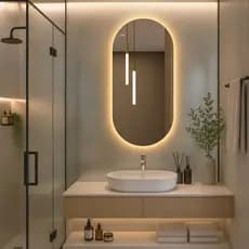 Espelho Oval Grande de Parede com LED Sem Fio Luz Quente e Fria para Banheiro Quarto e Sala