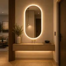 Espelho Oval Orgânico 80x50cm e 40x50cm Com LED ou Sem LED Luz Quente e Fria Banheiro e Quarto