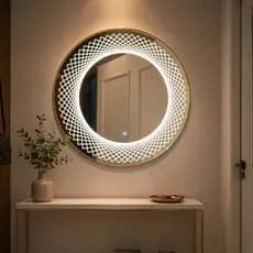 Espelho Redondo com LED 60cm Touch Dourado para Banheiro Maquiagem