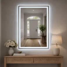 Espelho Retangular Grande Jateado com 3 cores Led 80x50 Lapidado Banheiro Decoração Salão Maquiagem