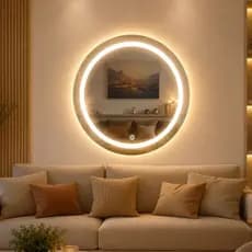 Espelho Redondo Decorativo Grande com LED Touch Jateado Design Moderno Iluminado