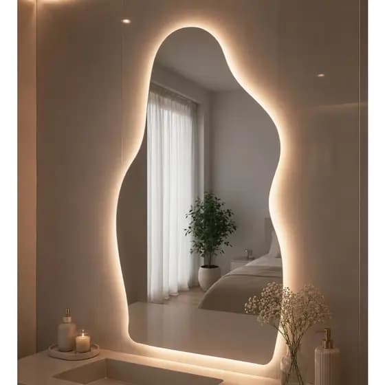 Espelho Orgânico Flame 50x80cm Com LED ou Sem LED Vidro Lapidado Banheiro Quarto Sala