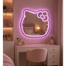 Espelho Gatinho Infantil LED Touch 3 Cores Rosa Branco Amarelo