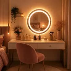 Espelho Decorativo Redondo 3 Tons LED Touch 50/60cm para Banheiro ou Penteadeira