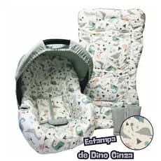 CAPA DE BEBE CONFORTO E CAPA CARRINHO - DINO CINZA SAFARI KAKI MENINOS
