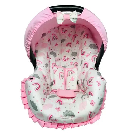 KIT CAPA PARA BEBE CONFORTO 4 PEÇAS ACOLCHOADA FOFINHA FORRO PROTETOR - ARCO-IRIS - ALAN PIERRE BABY