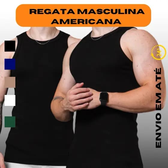 Regata Masculina Modelo Americano Camisa Algodão Canelada Praia