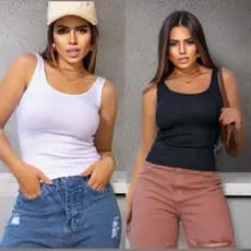 Kit 2 Regata Feminina Americana Básica Jusra Canelada Blusa Lisa Blogueirinha Verão 2025
