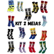 kit 2 Meias Divertida Cano Longo Estampada Personagem  Meia TematicaTamanho 35 ao 44