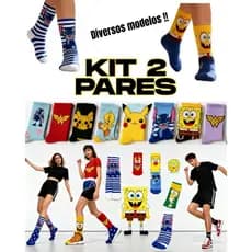kit 2 Meias Personagens Divertidas Algodão Meias Tematicas Carnaval  Colorida